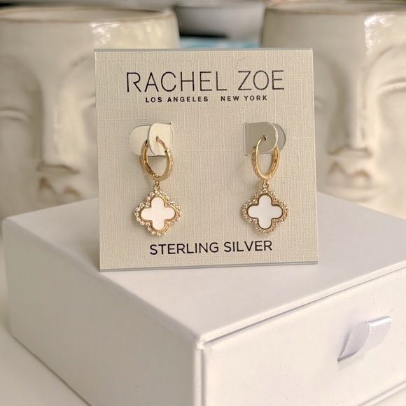 Rachel Zoe Clover Earrings Mother of Pearl Cubic Zirconia - Picture 2 of 3